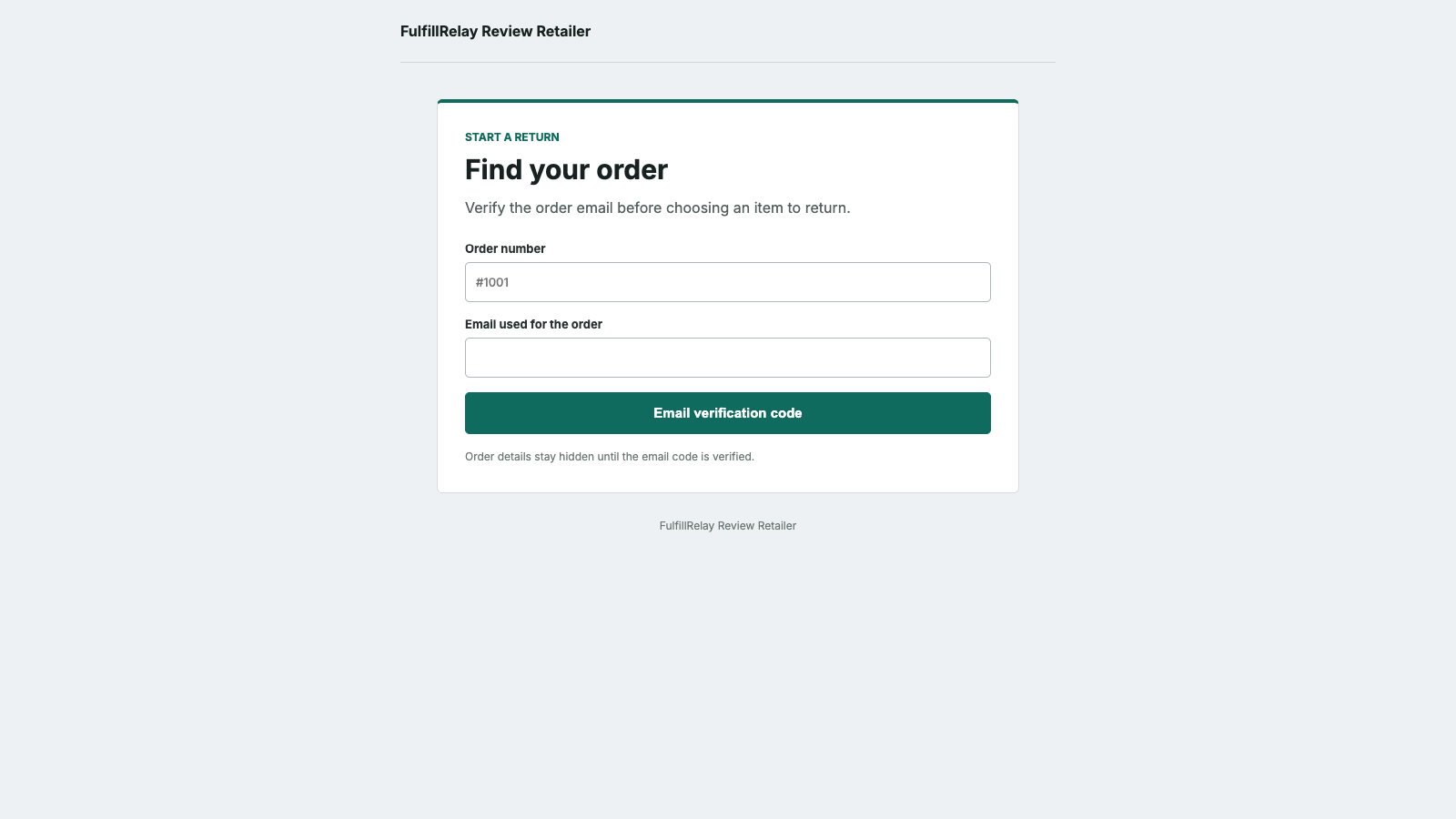 Customer return portal with order and email verification